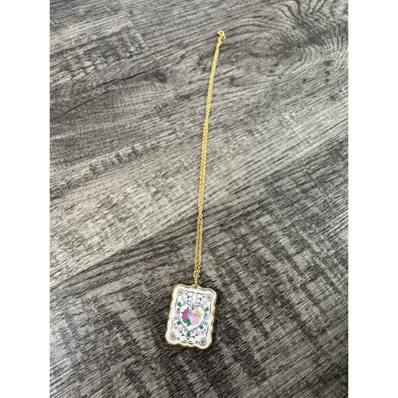Vintage Porcelain Pendant Franklin Mint Valentine Sweetheart 18” Chain Floral - Picture 7 of 13